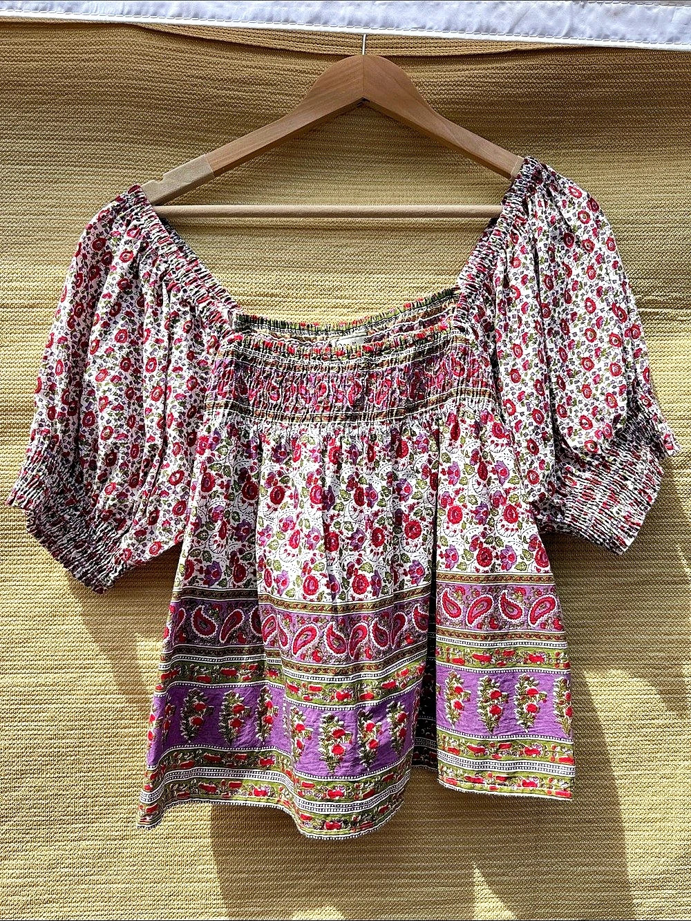 Mille Floral Cotton Blouse in White & Red Like New